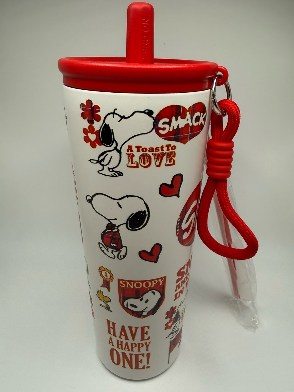 Peanuts Snoopy Red & White Party Travel Tumbler with Strap